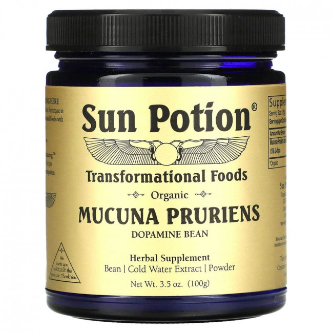 Sun Potion, Органический порошок мукуны жгучей, 100 г (3,5 унции) Sun Potion, Органический порошок мукуны жгучей, 100 г (3,5 унции)
