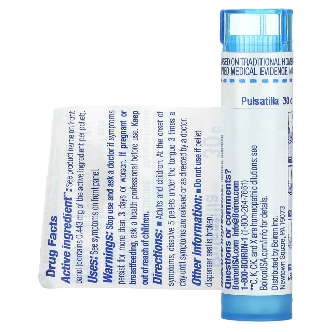 Boiron, Single Remedies, Пульсатилла, 30C, прибл. 80 гранул Boiron, Single Remedies, Пульсатилла, 30C, прибл. 80 гранул
