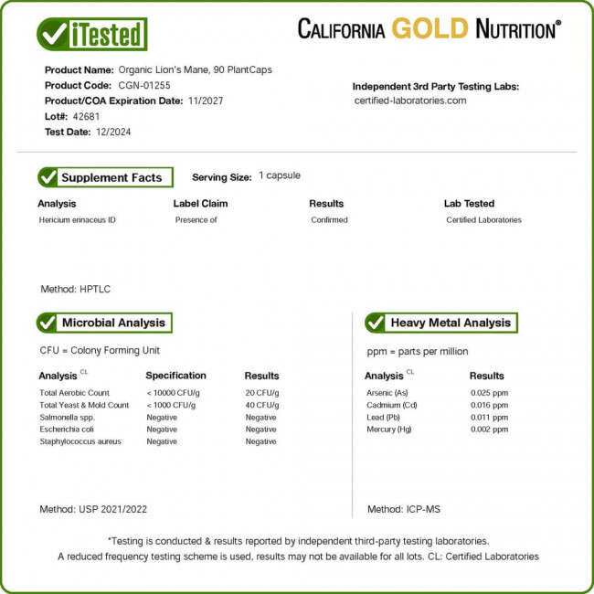 California Gold Nutrition, ежовик гребенчатый, 90 растительных капсул California Gold Nutrition, ежовик гребенчатый, 90 растительных капсул