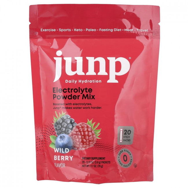 JUNP Hydration, электролитный порошковый комплекс, лесные ягоды, 20 пакетиков по 3,8 г каждый. JUNP Hydration, электролитный порошковый комплекс, лесные ягоды, 20 пакетиков по 3,8 г каждый.