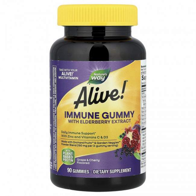 Nature's Way, Alive! Укрепите иммунитет с бузиной, виноградом и вишней, 90 жевательных таблеток