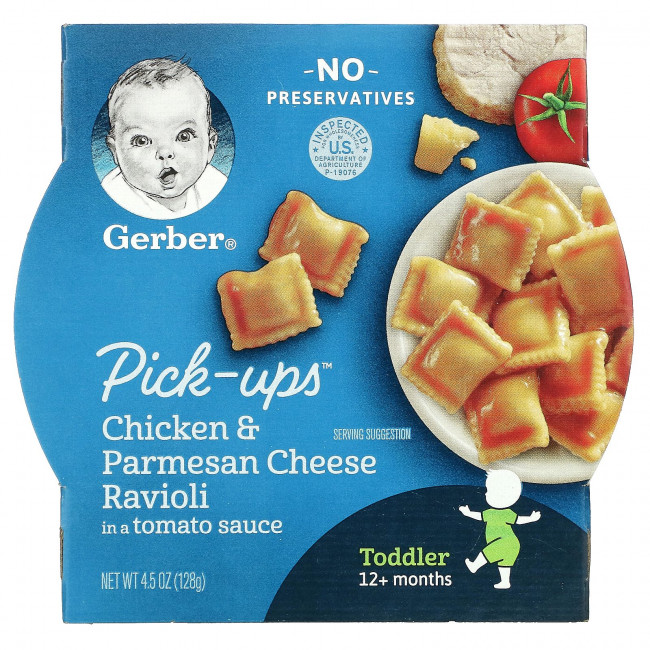 Gerber, Pick-Ups, равиоли с курицей и пармезаном, от 12 месяцев, 128 г (4,5 унции) Gerber, Pick-Ups, равиоли с курицей и пармезаном, от 12 месяцев, 128 г (4,5 унции)