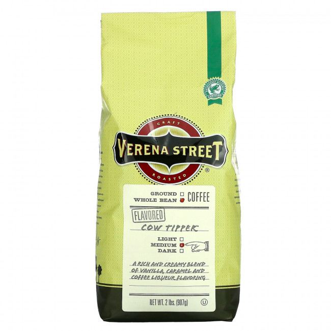 Verena Street, Типпер для коров, со вкусом, цельные бобы, средней обжарки, 907 г (2 фунта) Verena Street, Типпер для коров, со вкусом, цельные бобы, средней обжарки, 907 г (2 фунта)