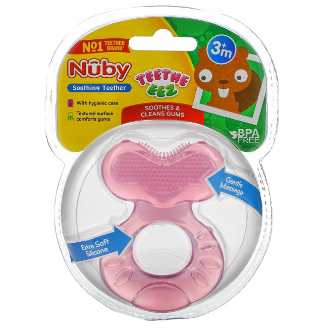 Nuby, Teethe Eez, Soothing Teether, Pink, 3+m, 2 Piece Set Nuby, Teethe Eez, Soothing Teether, Pink, 3+m, 2 Piece Set