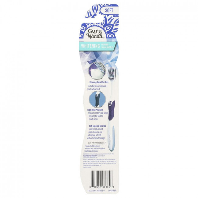 GuruNanda, Whitening Flossing Spiral Bristles Toothbrush, Soft, 1 Toothbrush
