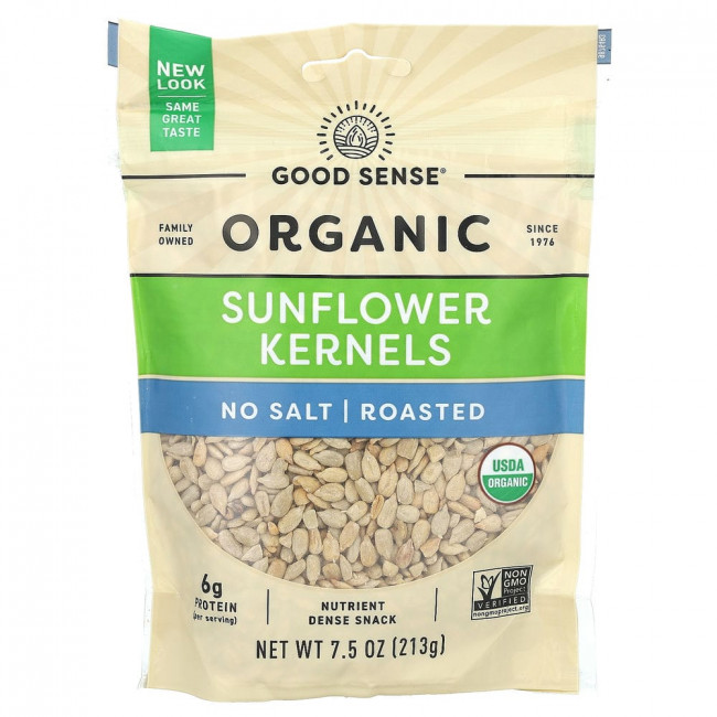 Good Sense, Organic Sunflower Kernels, No Salt, Roasted, 7.5 oz (213 g)