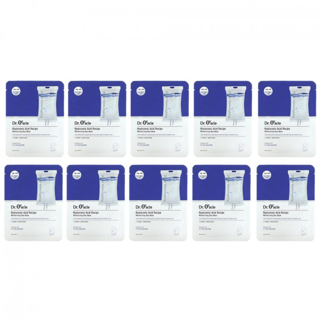 Dr. Oracle, Hyaluronic Acid Recipe, Moisturizing Blue Beauty Mask, 10 Sheets, 0.84 fl oz (25 ml)