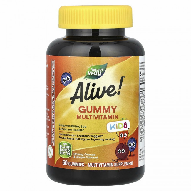 Nature's Way, Alive! комплекс мультивитаминов для детей, вишня, апельсин и виноград, 60 жевательных конфет Nature's Way, Alive! комплекс мультивитаминов для детей, вишня, апельсин и виноград, 60 жевательных конфет
