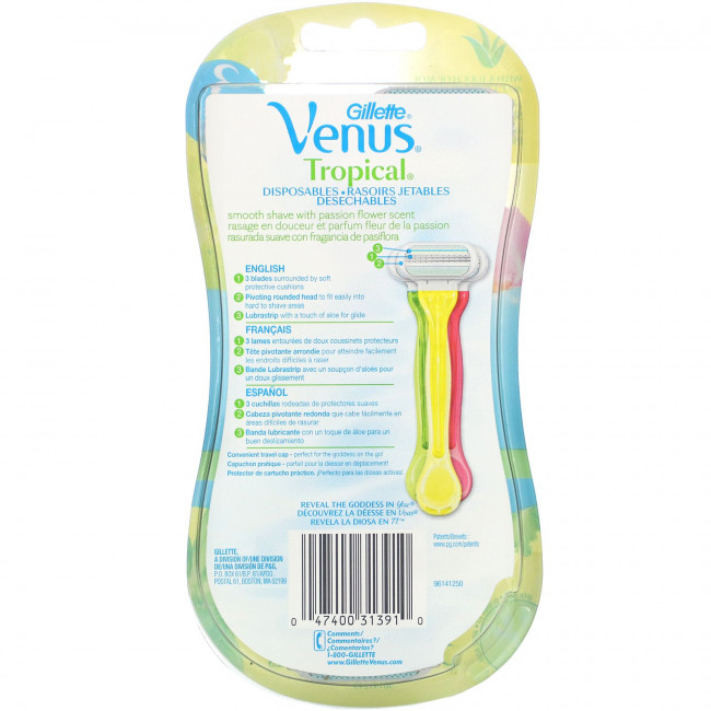 Gillette, Venus, одноразовый бритвенный станок, тропический аромат, 3 станка Gillette, Venus, одноразовый бритвенный станок, тропический аромат, 3 станка