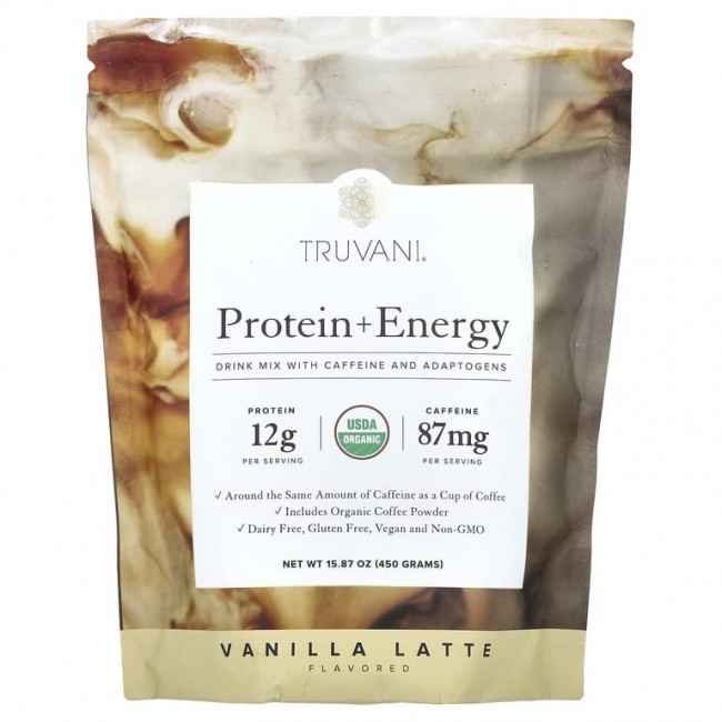 Truvani, Protein + Energy, ванильный латте, 450 г (15,87 унции) Truvani, Protein + Energy, ванильный латте, 450 г (15,87 унции)