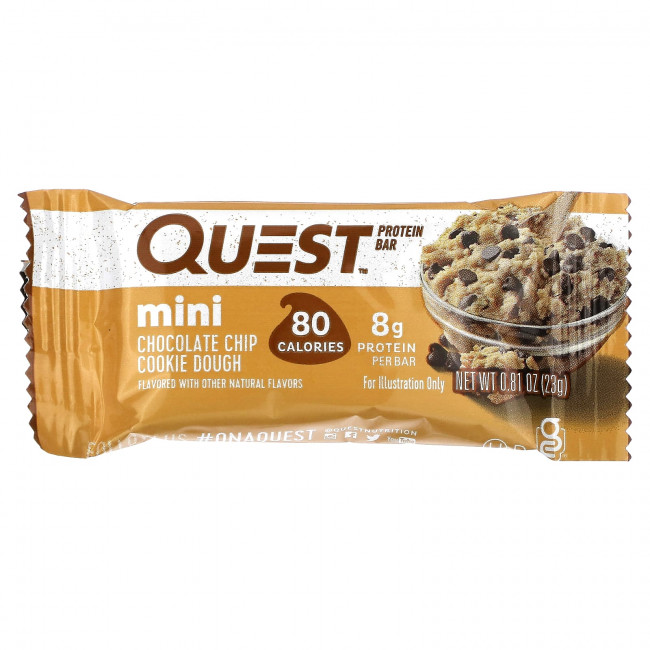 Quest Nutrition, Protein Bar, Minis, тесто с шоколадной крошкой для печенья, 14 батончиков, 23 г (0,81 унции) Quest Nutrition, Protein Bar, Minis, тесто с шоколадной крошкой для печенья, 14 батончиков, 23 г (0,81 унции)