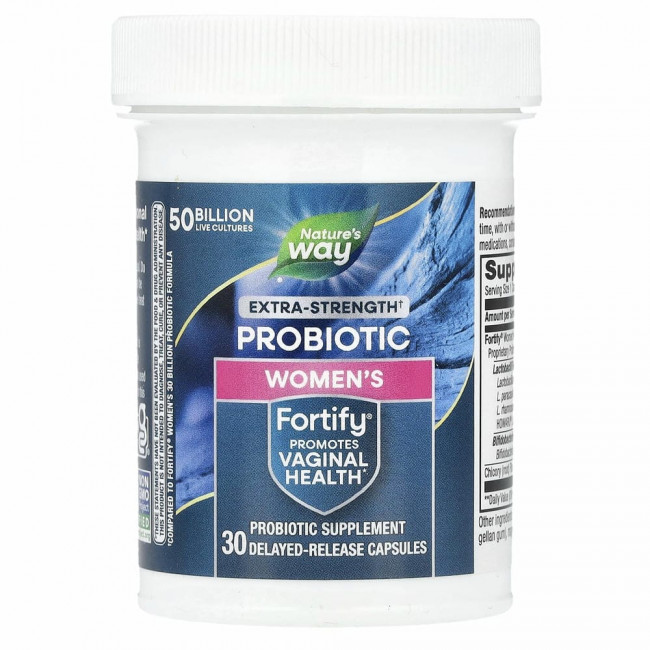 Nature's Way, Fortify комплекс пробиотиков и пребиотиков для женщин, повышенной силы действия, 50 миллиардов, 30 растительных капсул с отсроченным высвобождением Nature's Way, Fortify комплекс пробиотиков и пребиотиков для женщин, повышенной силы действия, 50 миллиардов, 30 растительных капсул с отсроченным высвобождением