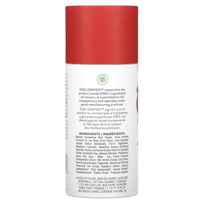 ATTITUDE, Super Leaves, дезодорант, листья винограда и гранат, 85 г (3 унции)