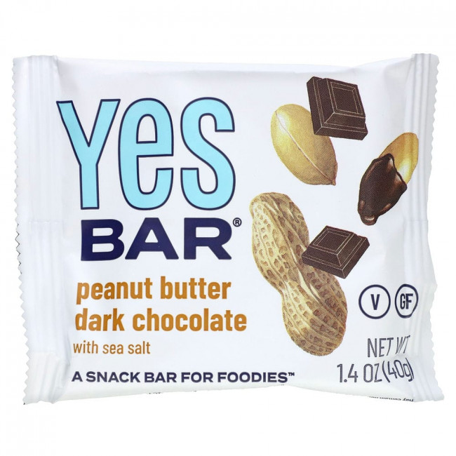 Yes Bar, батончик-снек, темный шоколад с арахисовой пастой и морской солью, 6 батончиков по 40 г (1,4 унции)
