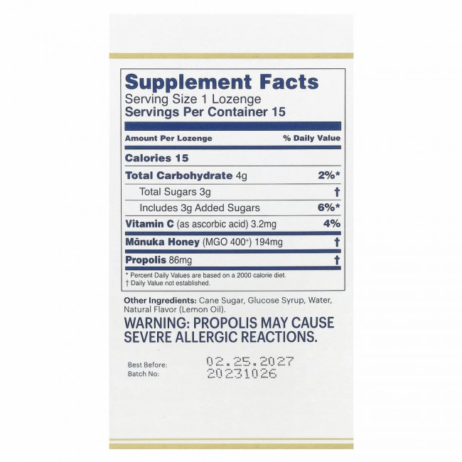 Manuka Health, Леденцы с медом Manuka, прополис, MGO 400+, 15 леденцов Manuka Health, Леденцы с медом Manuka, прополис, MGO 400+, 15 леденцов