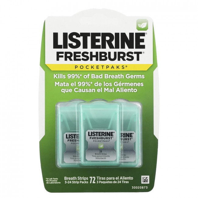 Listerine, Pocketpaks, Fresh Burst, 3 упаковки, по 24 полоски в каждой (товар снят с производства)
