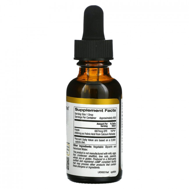 California Gold Nutrition, Фолиновая кислота, без спирта, 30 мл (1 жидк. унция) California Gold Nutrition, Фолиновая кислота, без спирта, 30 мл (1 жидк. унция)