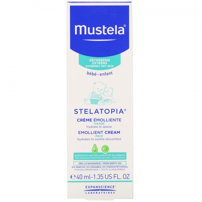 Mustela, Baby, смягчающий крем для лица Stelatopia, 40 мл (1,35 жидк. Унции) Mustela, Baby, смягчающий крем для лица Stelatopia, 40 мл (1,35 жидк. Унции)