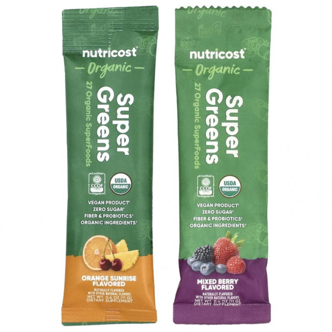 Nutricost, Органическая суперзеленая, разнообразная добавка, 20 пакетиков по 11 г (0,4 унции) Nutricost, Органическая суперзеленая, разнообразная добавка, 20 пакетиков по 11 г (0,4 унции)