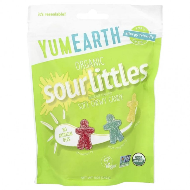 YumEarth, Organic Sour Littles, мягкие жевательные конфеты, клубника, голубая малина, лимон, 142 г (5 унций) YumEarth, Organic Sour Littles, мягкие жевательные конфеты, клубника, голубая малина, лимон, 142 г (5 унций)