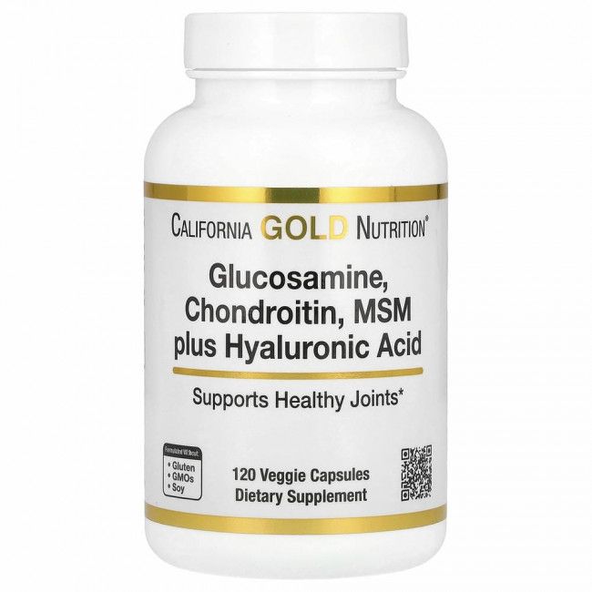 California Gold Nutrition, Глюкозамин, хондроитин и МСМ с гиалуроновой кислотой, 120 растительных капсул California Gold Nutrition, Глюкозамин, хондроитин и МСМ с гиалуроновой кислотой, 120 растительных капсул