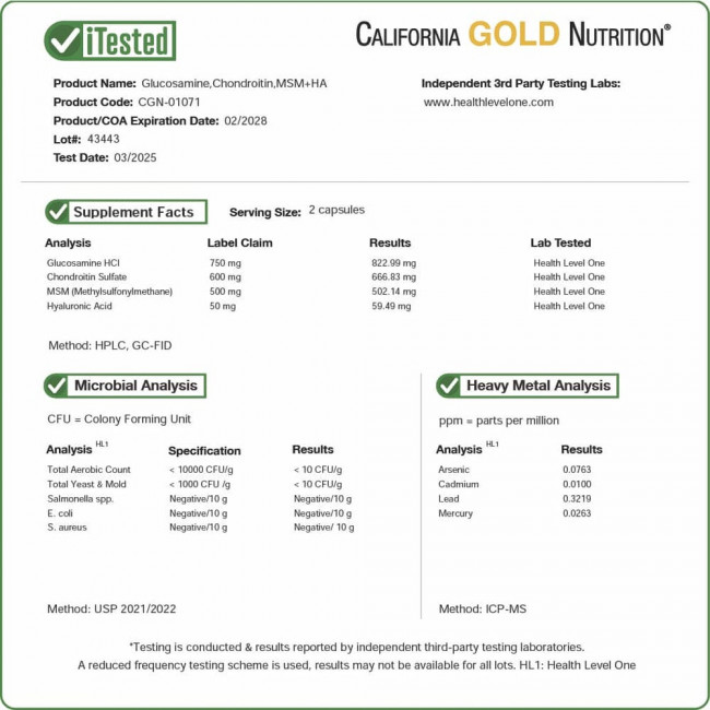 California Gold Nutrition, Глюкозамин, хондроитин и МСМ с гиалуроновой кислотой, 120 растительных капсул California Gold Nutrition, Глюкозамин, хондроитин и МСМ с гиалуроновой кислотой, 120 растительных капсул