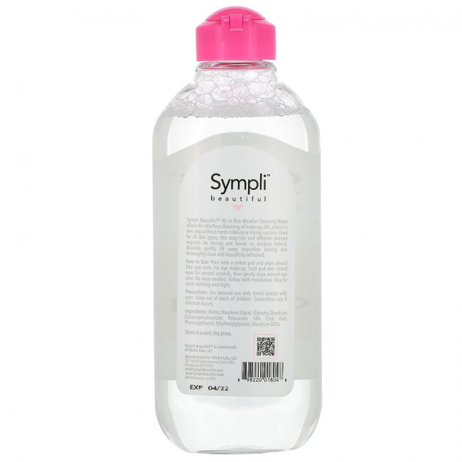 Sympli Beautiful, универсальная мицеллярная очищающая вода, 400 мл (13,5 жидк. унции)