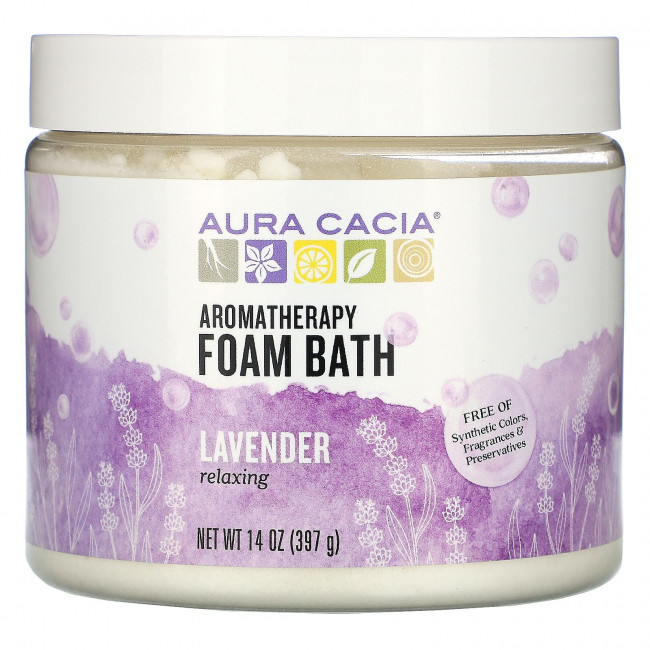 Aura Cacia, Ароматерапевтическая пена для ванны, расслабляющая лаванда, 14 унций (397 г) Aura Cacia, Ароматерапевтическая пена для ванны, расслабляющая лаванда, 14 унций (397 г)