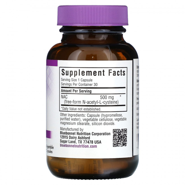 Bluebonnet Nutrition, NAC, 500 мг, 30 растительных капсул Bluebonnet Nutrition, NAC, 500 мг, 30 растительных капсул