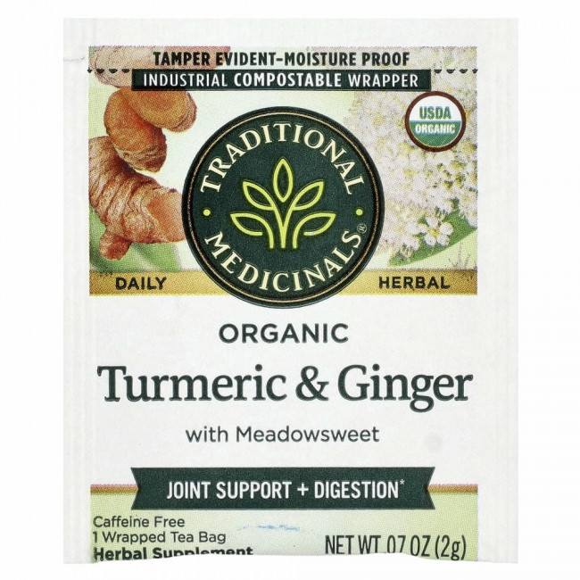Traditional Medicinals, Органическая куркума с таволгой и имбирем, без кофеина, 16 чайных пакетиков в упаковке, 32 г (1,13 унции) Traditional Medicinals, Органическая куркума с таволгой и имбирем, без кофеина, 16 чайных пакетиков в упаковке, 32 г (1,13 унции)