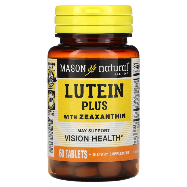 Mason Natural, Lutein Plus, с зеаксантином, 60 таблеток Mason Natural, Lutein Plus, с зеаксантином, 60 таблеток