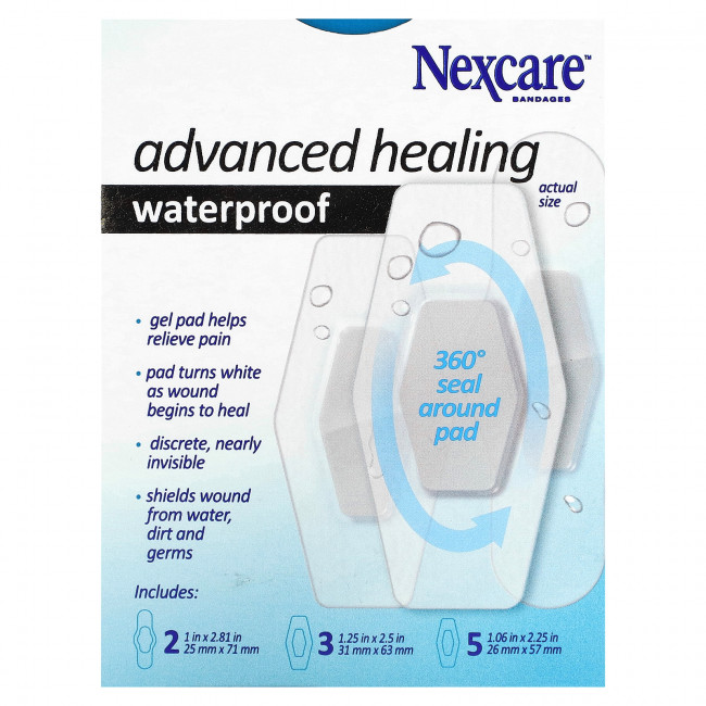 Nexcare, Улучшенные лечебные водонепроницаемые бинты, 10 разных размеров Nexcare, Улучшенные лечебные водонепроницаемые бинты, 10 разных размеров