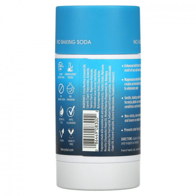 Crystal Body Deodorant, Обогащенный магнием дезодорант, морская соль + шалфей, 70 г (2,5 унции)