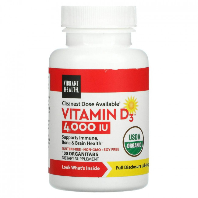 Vibrant Health, витамин D3, 4000 МЕ, 100 таблеток Vibrant Health, витамин D3, 4000 МЕ, 100 таблеток