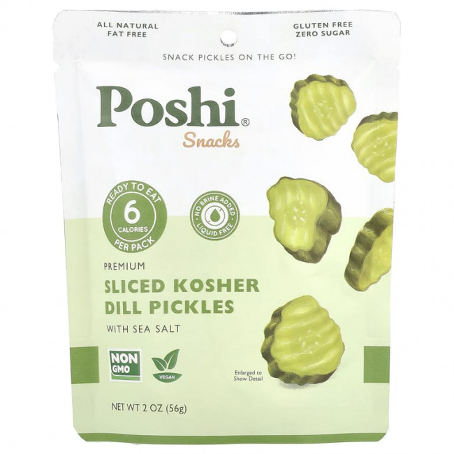 Poshi, Snacks, кошерные соленья премиального качества с укропом и морской солью, 56 г (2 унции) Poshi, Snacks, кошерные соленья премиального качества с укропом и морской солью, 56 г (2 унции)