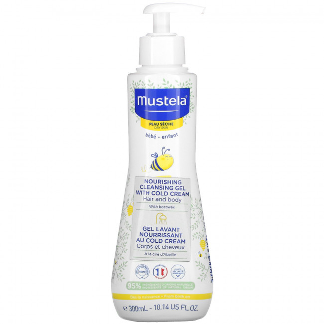 Mustela, детский питательный очищающий гель для волос и тела с охлаждающим эффектом, для сухой кожи, 300 мл (10,14 жидк. унции)