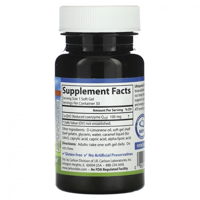 Carlson, CoQH2 Ubiquinol, 100 mg, 30 Soft Gels