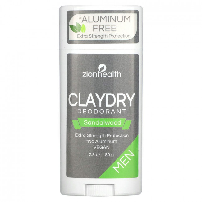 Zion Health, Мужской дезодорант ClayDry, сандал, 80 г (2,8 унции) Zion Health, Мужской дезодорант ClayDry, сандал, 80 г (2,8 унции)