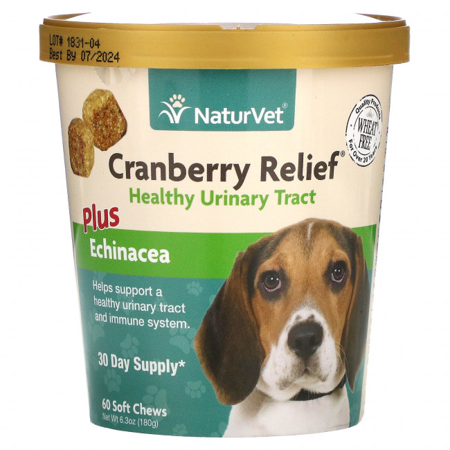 NaturVet, Cranberry Relief, с эхинацеей, добавка для поддержки здоровья мочевыводящих путей и поддержки иммунитета, для собак, 60 жевательных таблеток, 180 г (6,3 унции) NaturVet, Cranberry Relief, с эхинацеей, добавка для поддержки здоровья мочевыводящих путей и поддержки иммунитета, для собак, 60 жевательных таблеток, 180 г (6,3 унции)