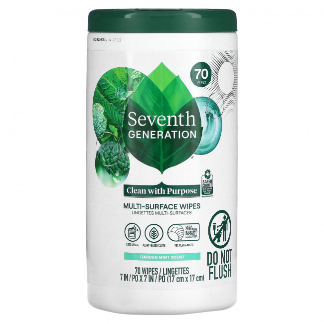 Seventh Generation, Салфетки для различных поверхностей, садовая мята, 70 салфеток Seventh Generation, Салфетки для различных поверхностей, садовая мята, 70 салфеток
