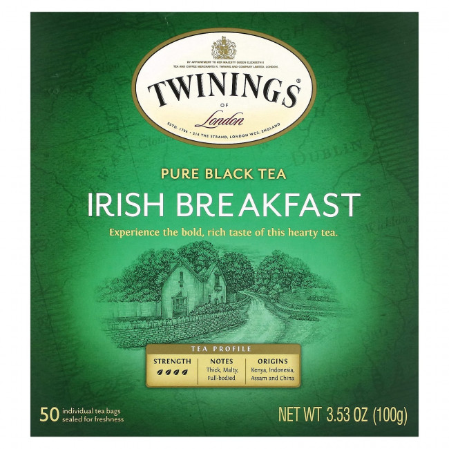 Twinings, Чистый черный чай, ирландский завтрак, 50 чайных пакетиков, 100 г (3,53 унции) Twinings, Чистый черный чай, ирландский завтрак, 50 чайных пакетиков, 100 г (3,53 унции)