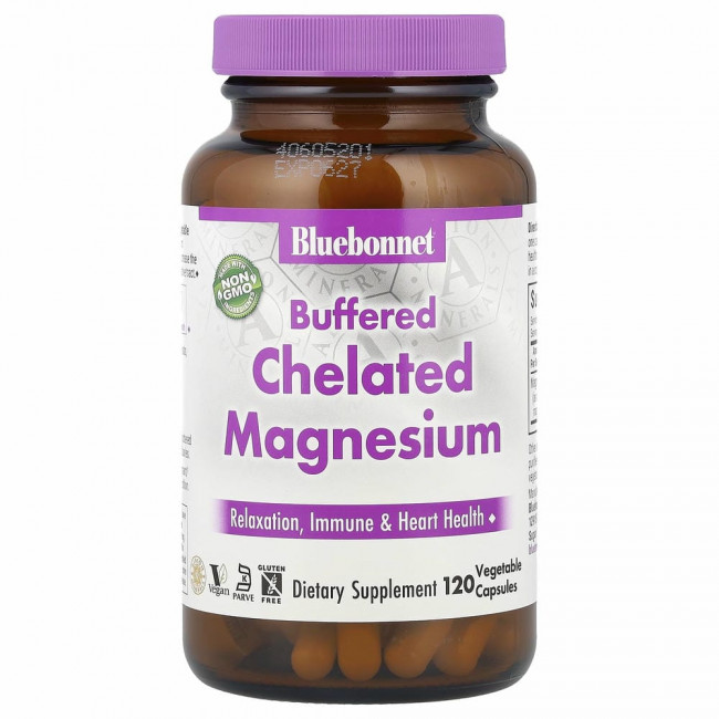 Bluebonnet Nutrition, буферный хелатный магний, 120 растительных капсул Bluebonnet Nutrition, буферный хелатный магний, 120 растительных капсул