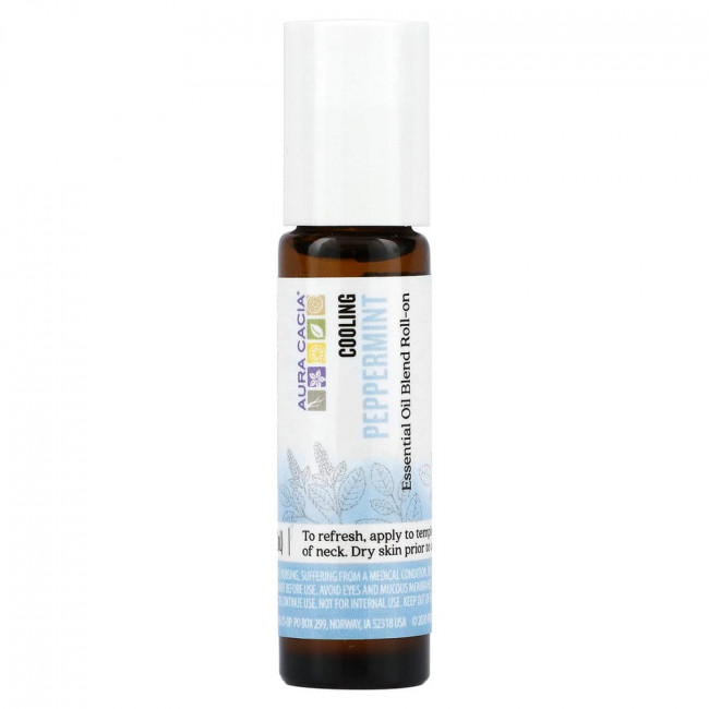 Aura Cacia, Смесь эфирного масла, успокаивающий роликовый аппликатор, мята, 0,31 жидких унции (9,2 мл)