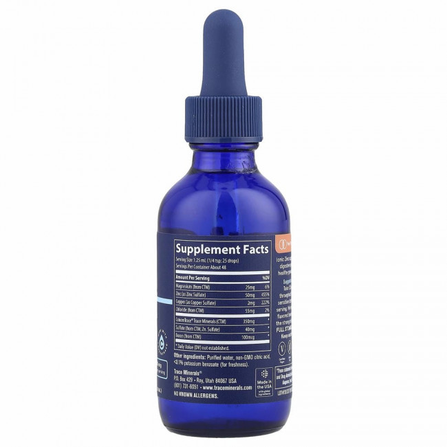 Trace Minerals ®, Ионизированный цинк, 50 мг, 59 мл (2 жидк. унции) Trace Minerals ®, Ионизированный цинк, 50 мг, 59 мл (2 жидк. унции)