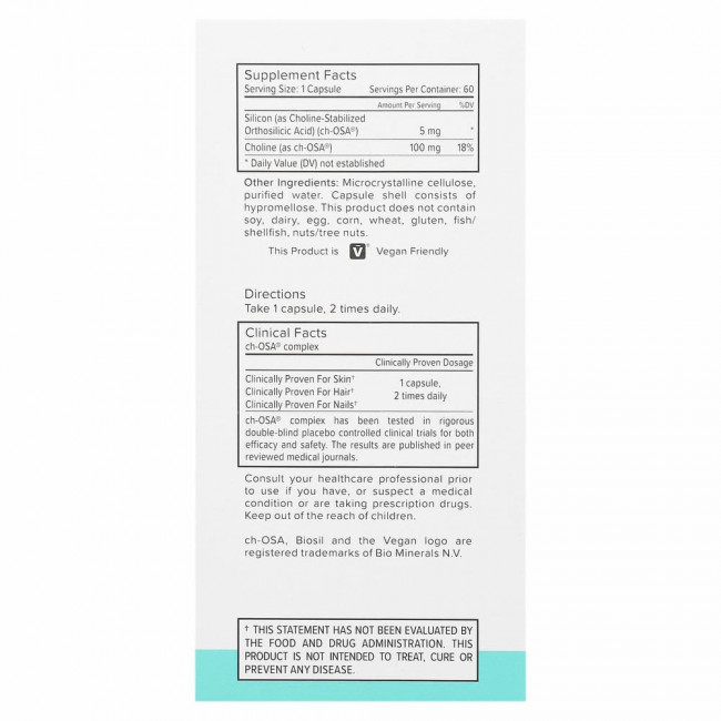 BioSil by Natural Factors, ch-OSA, улучшенный источник коллагена, 60 вегетарианских капсул