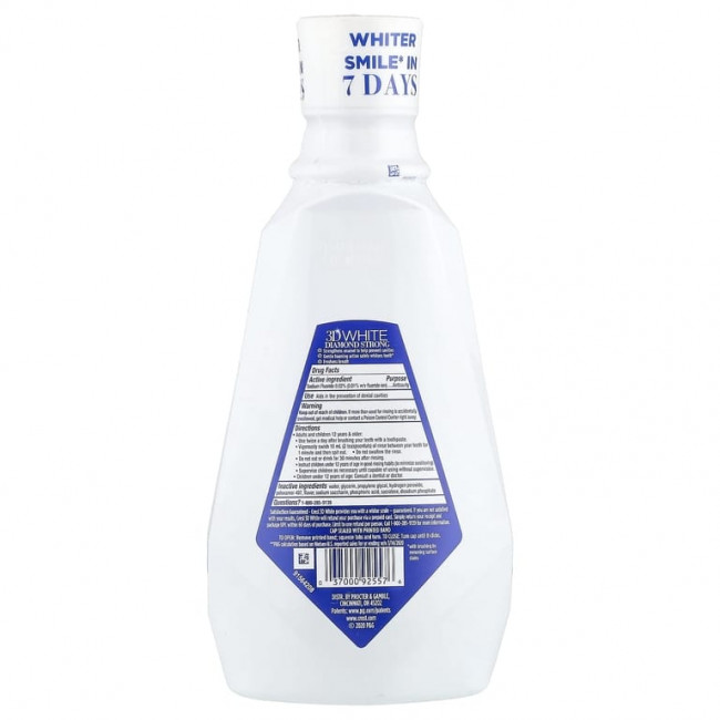 Crest, 3D White ™, Diamond Strong, жидкость для полоскания рта с фтором от кариеса, без спирта, зимняя мята, 946 мл (32 жидк. Унции) Crest, 3D White ™, Diamond Strong, жидкость для полоскания рта с фтором от кариеса, без спирта, зимняя мята, 946 мл (32 жидк. Унции)