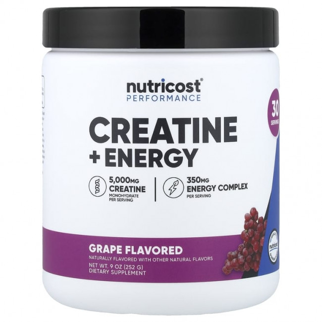 Nutricost, Performance, креатин + энергия, со вкусом винограда, 252 г (9 унций)