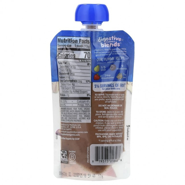 Happy Family Organics, Happy Baby®, смесь для поддержки пищеварения™, для детей от 6 месяцев, органические груши, голубика, клубника и овес, 113 г (4 унции) Happy Family Organics, Happy Baby®, смесь для поддержки пищеварения™, для детей от 6 месяцев, органические груши, голубика, клубника и овес, 113 г (4 унции)