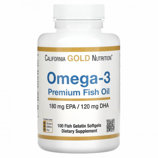 California Gold Nutrition, омега-3, рыбий жир премиального качества, 180 мг ЭПК / 120 мг ДГК, 100 капсул из рыбьего желатина &mdash; 