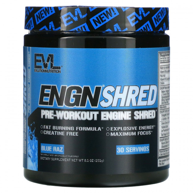 EVLution Nutrition, ENGN Shred, предтренировочный клочок, синяя ветвь, 231 г (8,1 унции) EVLution Nutrition, ENGN Shred, предтренировочный клочок, синяя ветвь, 231 г (8,1 унции)